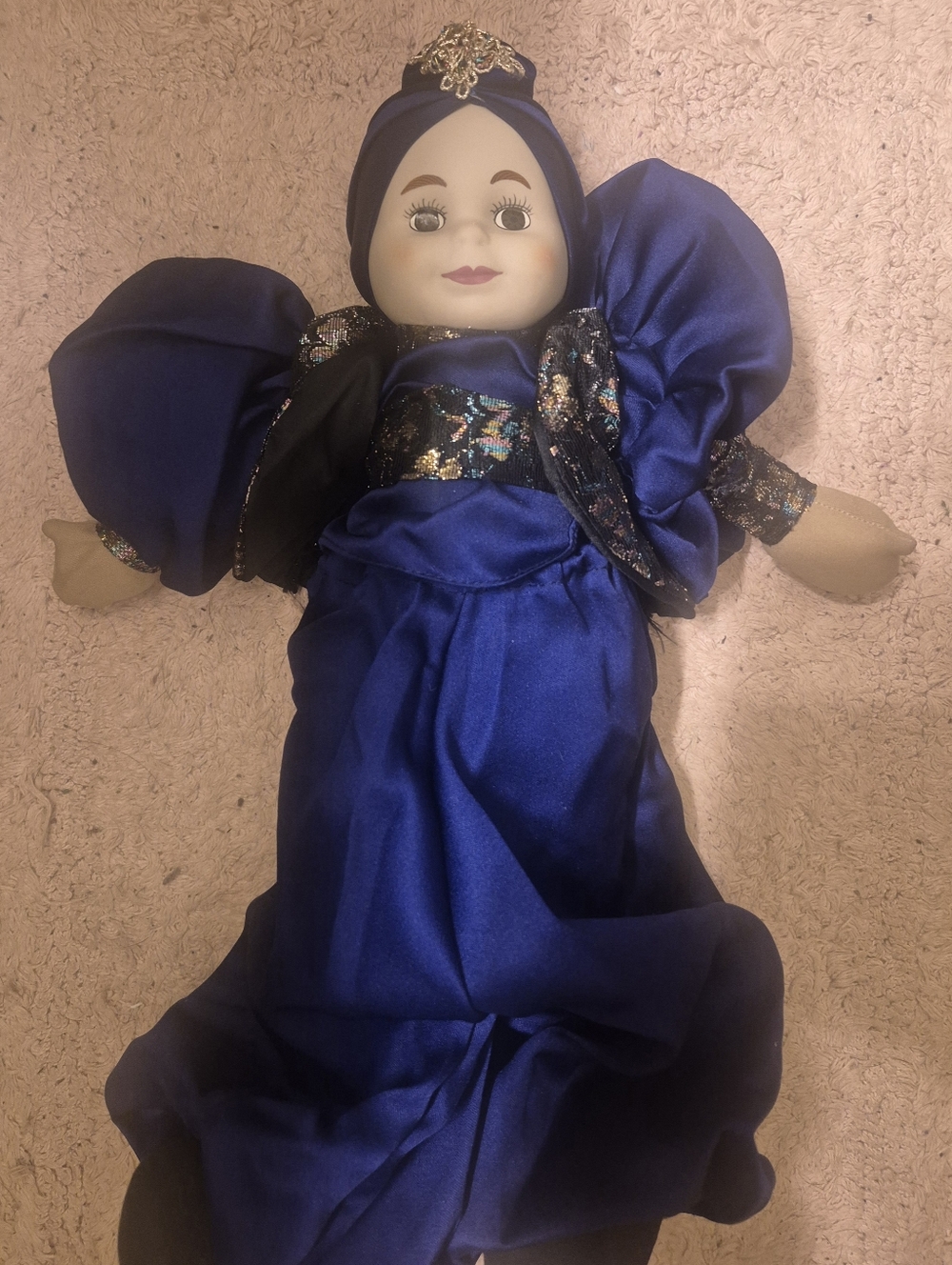 Porcelain Face Doll With Material Plush Body Handpainted Face Turban And Outfit